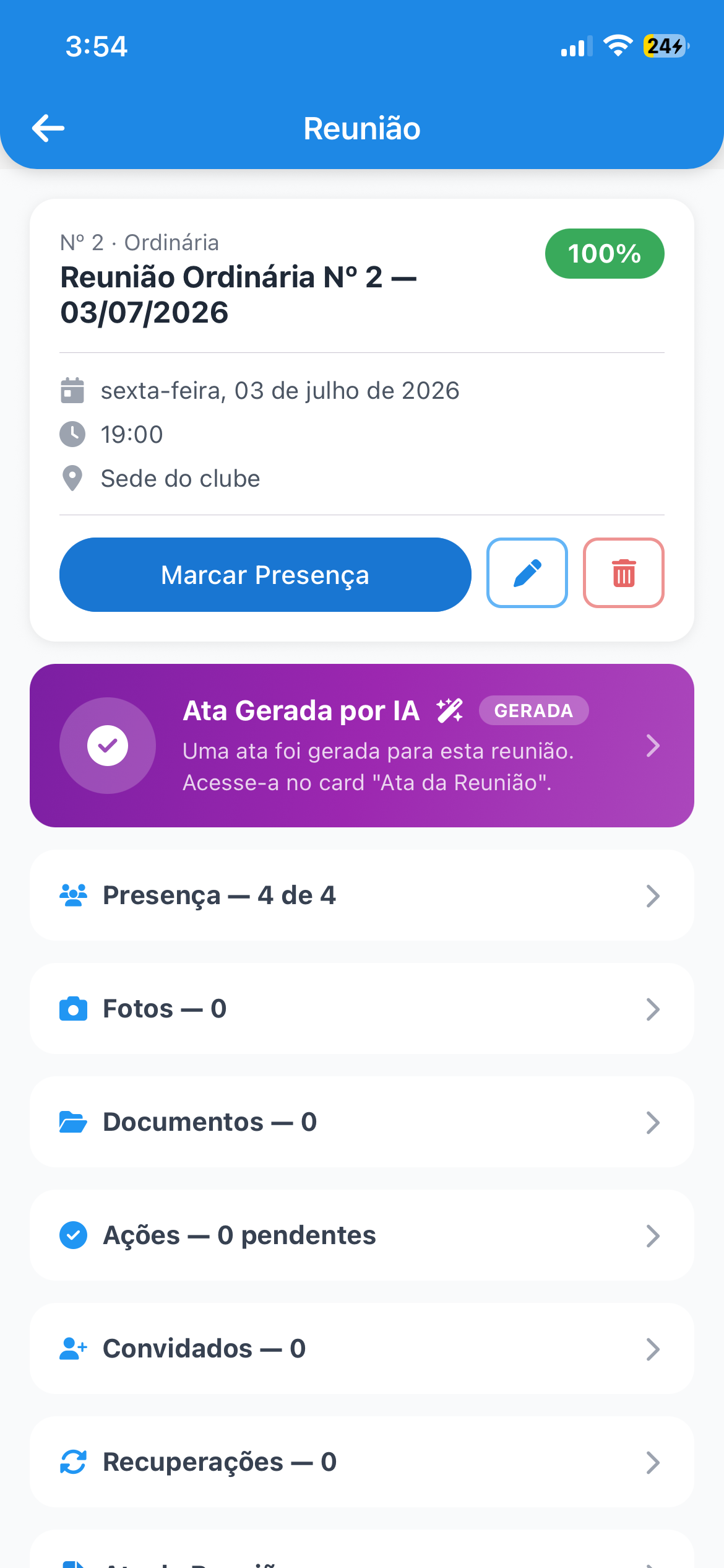 Detalhes de uma reunião no WheelShare
