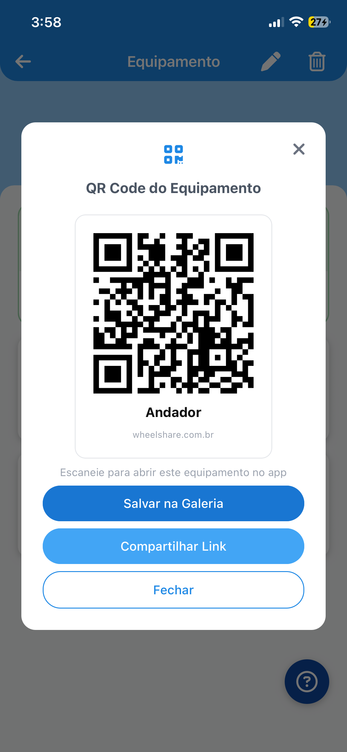QR Code de um equipamento